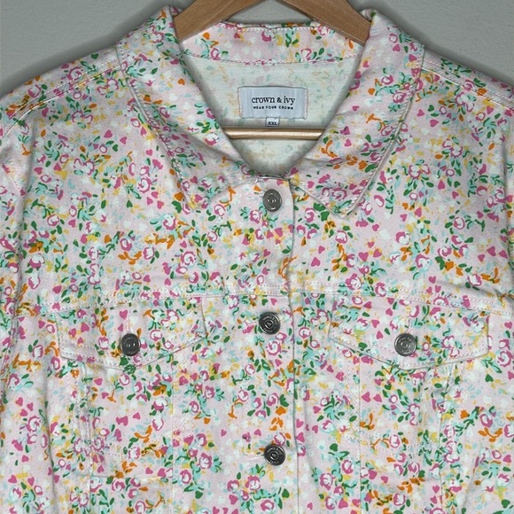 Crown & Ivy Pink Floral Cotton Denim Jacket Women's Size XXL NWT - Picture 2 of 10